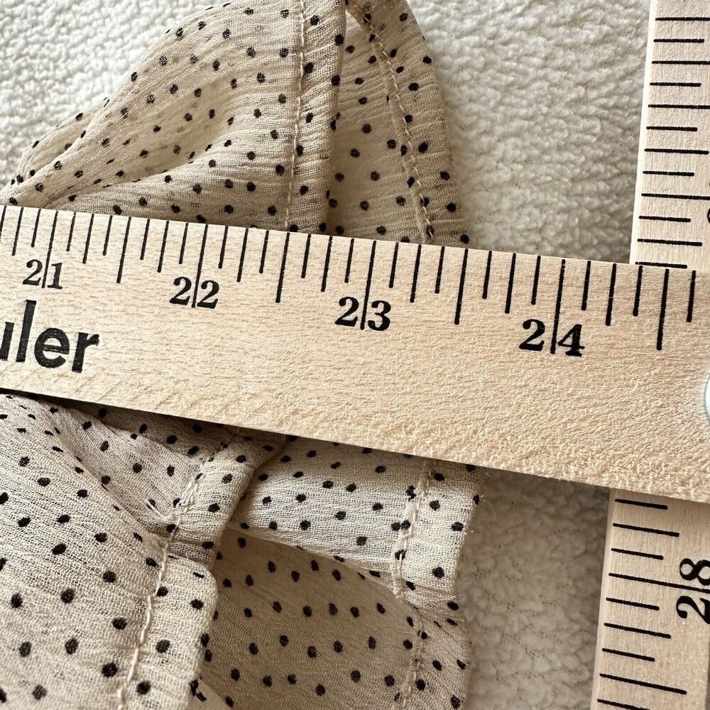 Loft Women's SZ M Black Polka Dot Beige Long Sleeve Ruffle Blouse Romantic - Picture 9 of 9